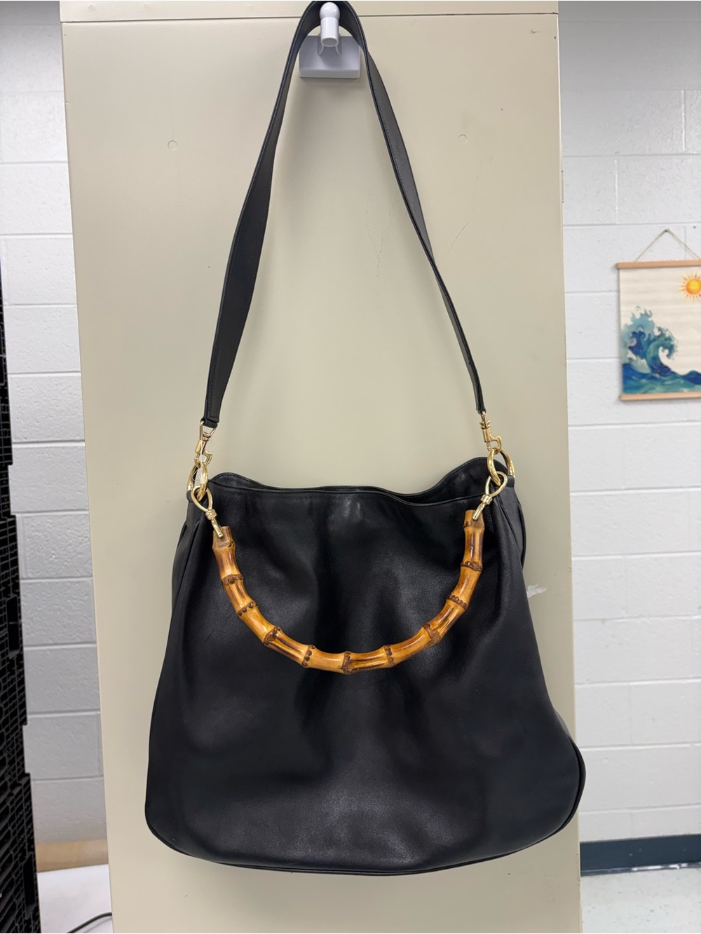 Tom Ford Era Gucci Black Leather Bamboo 2-Way Hobo Bag Read Info Quiet Luxury